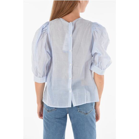 Samsoe Samsoe Blue White Celestine Gingham Cotton Silk Blouse Top Size Medium - Picture 3 of 11